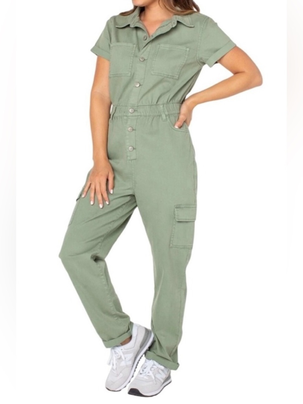 NWT Celebrity Pink Cargo Green Utility Short-Sleeve Jumpsuit
